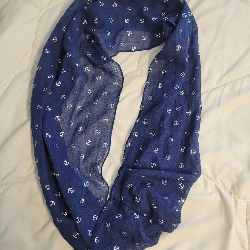 Navy with silver anchors  Infinity scarf